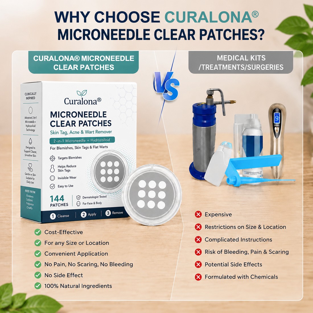 🌟 Curalona® 2-in-1 Microneedle & Hydrocolloid Patch 🌿 Invisible Face & Body Patches for Raised Moles, Acne, Flat Warts & Skin Tags - Helps Improve the Appearance of Wrinkles, Scars & Blemishes